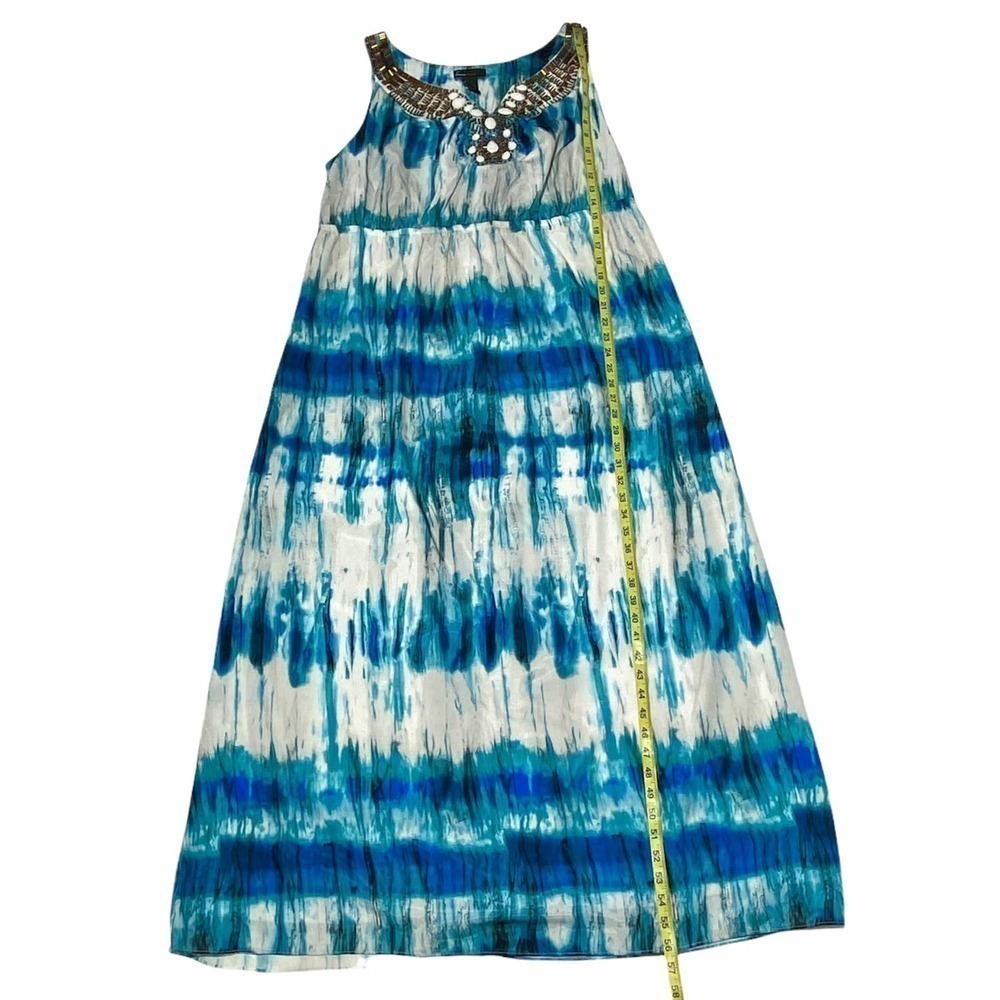 LANE Bryant Blue & White Tie Dye Sleeveless Embellished Maxi Dress - Picture 3 of 8